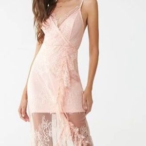 NWT forever 21 Pink Mini Dress with Lace Overlay